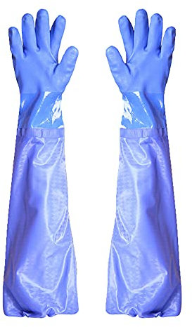 67cm Arbeitshandschuhe Wasserdicht Teichhandschuhe wasserdichte PVC-HandschuheLangärmlige Sicherheit Handschuhe Haltbare Lange wasserdichte Handschuhe mit Baumwollfutter zum Angeln (Blau)