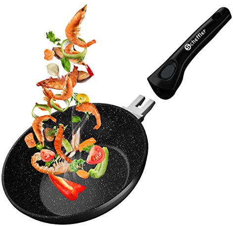 Scheffler Pfanne, Abnehmbarer Griff Pfanne 20cm Bratpfanne, Beschichtete Pfanne, Pfanne Induktion mit Antihaft-Beschichtung, Bratpfanne Induktion für alle Herdarten (20cm) -HL-21PS11