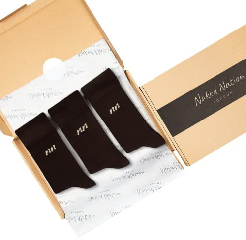 Naked Nation Chaussettes en Bambou, 6 Paires de Luxe Chaussettes, Super Doux et Respirant, Coffret Cadeau avec Chaussettes pour Hommes et Femmes, Marron 41-46