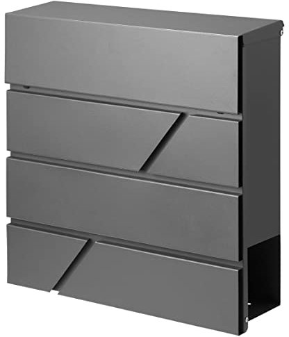 AMARE Design Briefkasten Postbox mit Zeitungsfach 37 x 37 x 10 cm-Anthrazit, Edelstahl, 3