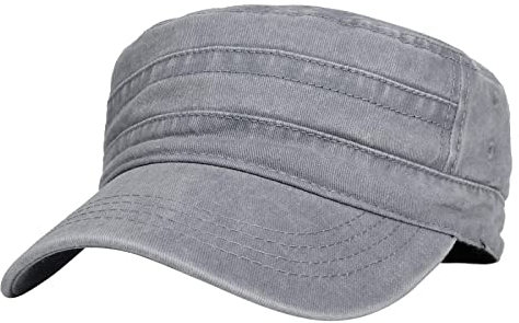 Jarseila Herren Baumwolle Flat Top Army Kappe Unisex Military Kappe Vintage Schirmmütze Baseballmütze Sommer, Unifarben, Verstellbar, Grau