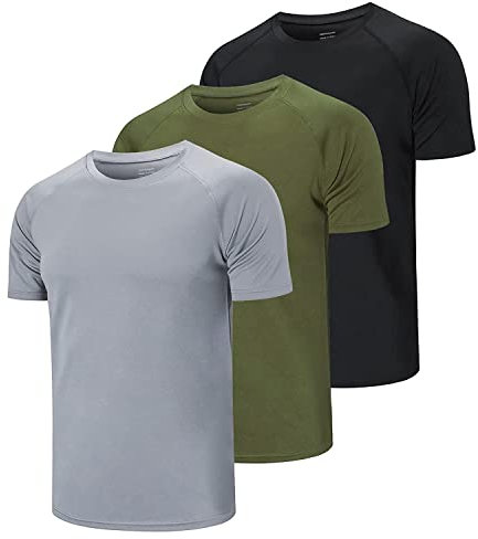 Cimic 3er Pack Sport Tshirts Herren Funktionsshirt Sportshirt Herren Kurzarm T Shirt Atmungsaktive Trainingsshirt Männer Fitness Gym Laufshirt Wandershirt Men Set (590-Black Grey Green-XL)