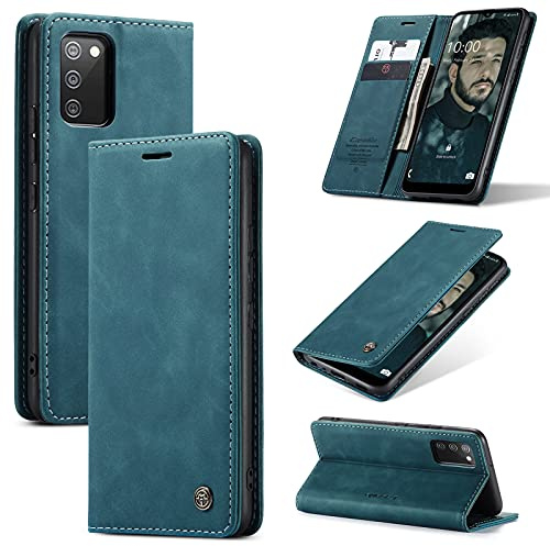 CaseMe Hülle für Samsung Galaxy A02S Vintage Dünne Handyhülle mit Kartenfach Geld Slot Ständer PU Ledertasche Flip Schutzhülle für Samsung Galaxy A02S- Blaugrün
