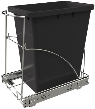Ausziehbarer Mülleimer unter Schrank und unter der Spüle, robuster, verstellbarer Schrank-Mülltonnen-Organizer, benötigt minimale Schranköffnung 33 cm B x 45,7 cm T, Chrom-Finish (Abfalleimer nicht im