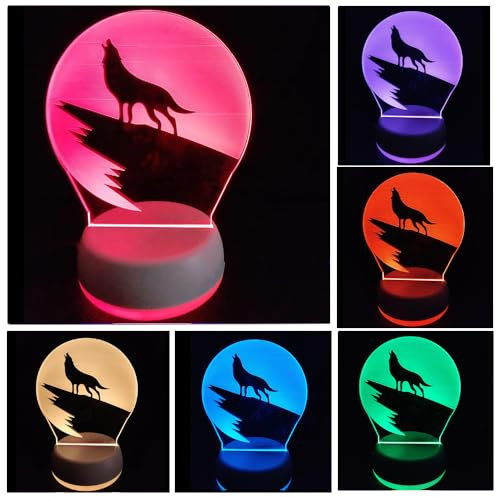 Xdorra Wolf 3D Illusion Nachtlicht, 7 Farben AUTO ändern neu mit Basis kreative Kunst Licht Dekoration, Jungen Home Schlafzimmer Dekors, Jungen Geburtstag Weihnachten Geschäftsgeschenke