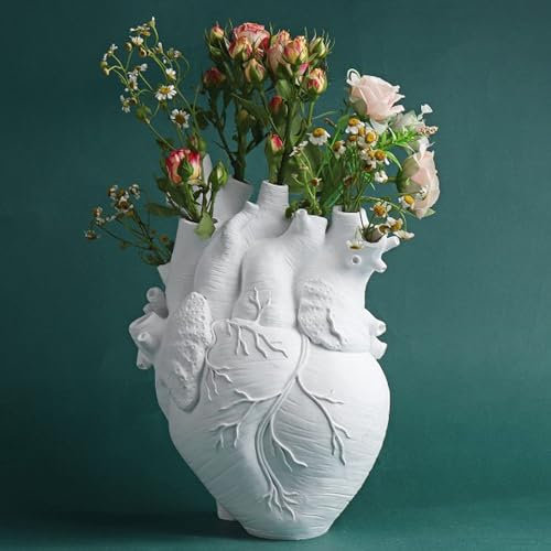 Harzvase, Pflanzgefäß, dekorative Herzvase, anatomisches Herz, Tischplatte, dekoratives Handwerk, Bauernhaus, Wohnzimmer, Schlafzimmer, Arbeitsplatte (weiß, klein)