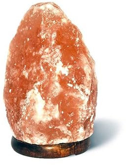 Lampada di Sale Rosa dell'Himalaya naturale forma Grezza, con base in legno e completa di lampadina (Peso 2/3 KG)