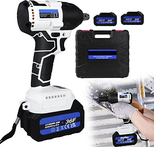 VickyHome Schlagschrauber 1/2 Zoll 21V Akku-Schlagschrauber mit 2x 6000mAh Akkus & Schnellladegerät für Auto & Zuhause, Elektrischer Akkuschrauber mit 4 Steckdosen, 12 Bohrmeißel, 420 NM, Tragetasche