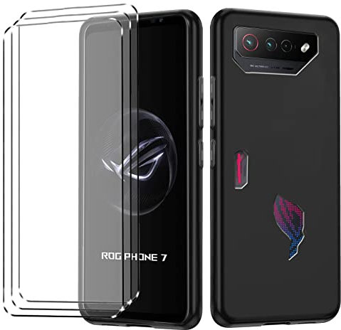 HuiYouMY [3 + 1] 1Pcs Cover + 3Pcs Vetro Temperato per ASUS ROG Phone 7 5G Custodia- Custodia in Silicone TPU - Black Case Protezione Cellulare Black Bumper 9H Pellicola Protettiva