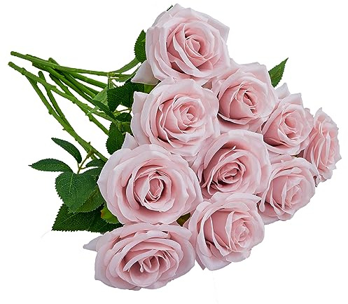 IUKnot Künstliche Rosen, offener Blumenstrauß, künstliche Rosenstiele für Hochzeitsarrangement, Brautstrauß, Tafelaufsatz, künstliche Seidenblumen, 10 Stück, blassrosa