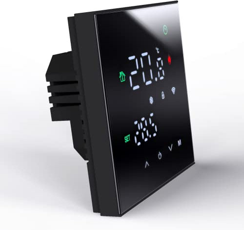 MincoHome Smart Thermostat Touch Screen WiFi Black Electric Underfloor Heating Control/Gas Boiler Dry-contact Compatible Save Energy (Electric Heating 16A)