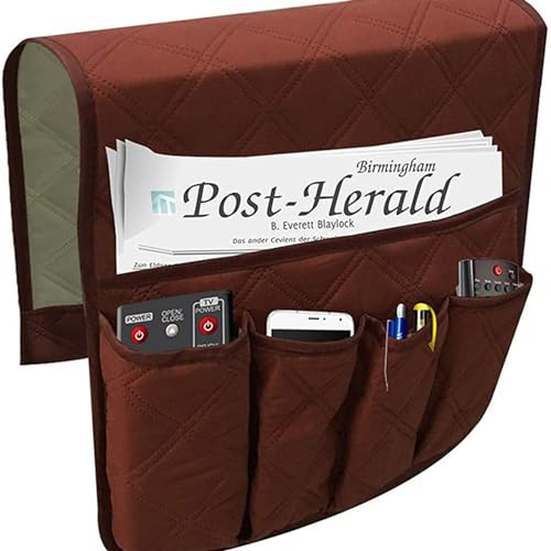 Zundo Armrest Organiser Space-Saving 5 Pockets Sofa Armrest Organiser Couch Chair Hanging Storage Bag(Coffee)