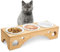 Cinnani Gamelle Chat Surélevée, 300ML Gamelle Chat Céramique, Bambou Gamelle Surelevee Pour Chat Support avec 3 Bols Pour Chat Et Petit Chien