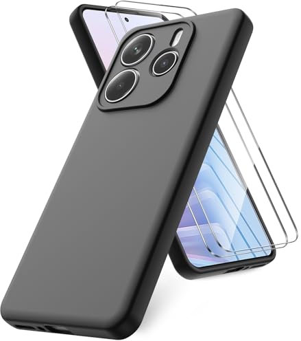 Vansdon Funda Compatible con Xiaomi Redmi Note 14 5G, 2 Unidades Protector Pantalla Cristal Templado, Silicona Líquida Gel Ultra Suave Funda- Negro