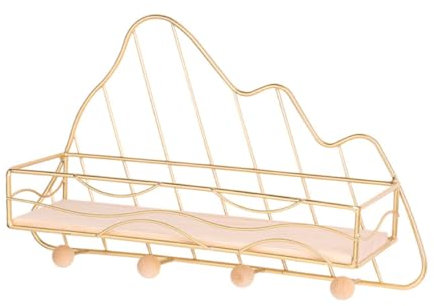 MAGICLULU Goldene Haken Aufbewahrungsregal mit Haken Wandregal Ablage für Kleinigkeiten aus Eisen Heimdekoration für Schlafzimmer Küche Büro