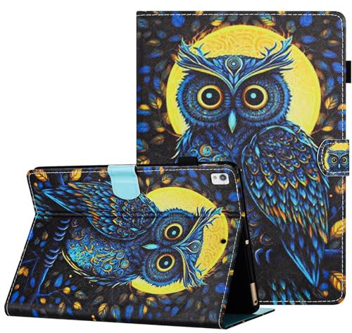 XFDSFDL® Schutzhülle für Samsung Galaxy Tab A7 SM-T500/T505 (10,4 Zoll) PU Leder Hülle Flip Cover Mondschein Eule Muster mit Ständer Taschen Case Auto Aufwachen/Schlaf Ledertasche 02