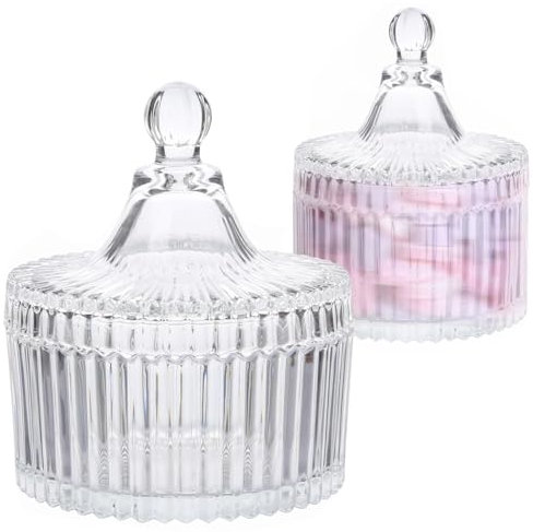 Cisolen 2 Stück Vintage Süßigkeiten Glas Dose Süßigkeitengläser aus Kristall Bonboniere mit Deckel Bonbonglas Behälter Glasbehälter Aufbewahrungsgläser für Bonbons Schokolade Bohnen Kekse