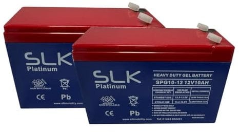 SLK Platinum Mobility Scooter GEL Battery Pair of 2 x 12v 10ah Reliable And long Lasting Replacement Batteries For Electric Scooters And Wheelchairs