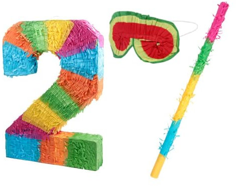 Alsino Pinata Set Zahlen 0-9 + Augenmaske & Schlagstab - Ideales Geburtstagsspiel für Kinderpartys Piñata zum Befüllen für Partys Kinder-Geburtstage Spiel zum Aufhängen, wählen:Pinata-Ziffer 2