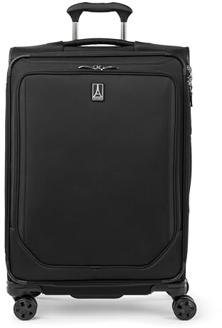Travelpro Crew Classic Lightweight Softside Expandable Checked Luggage, 8 Wheel Spinner Suitcase, TSA Lock, Men and Women, Checked Medium 25-Inch, Black