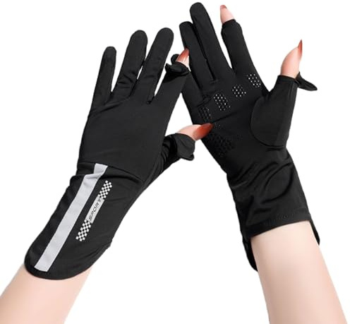 OTKARXUS UV-Sonnenschutz-Handschuhe, dünn, atmungsaktiv, Eisseide, Sonnenschutz, Fäustlinge für Sommer, Reiten, Fahren, Angeln, Golfen, Outdoor-Aktivitäten (schwarz), 1 Paar