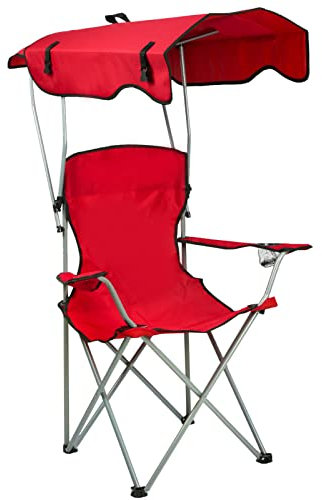 OHMG Chaise de Camping Pliante avec Accoudoirs, Pare-Soleil, Porte-gobelet et Sacs de Transport,Fauteuil de Camping pour Plage Pêche en Plein air,Fauteuil de Plage Pliable,Charge 100KG (Rouge)