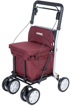 Carlett - Supermarkt-Einkaufswagen - Medizinisch geprüft - Sitz mit integrierter Rückenlehne - 4 Räder mit 3 Positionen - Kapazität 15 kg - Abnehmbare Tasche 29L - Farbe Rot