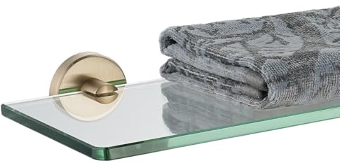 JQK Étagère en verre trempé pour salle de bain, rangement de douche en verre trempé, 50,8 x 12,7 cm, en acier inoxydable 304, bronze champagne, support mural, TGS101L20-CB