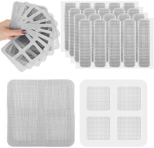 Nastro Ripara Zanzariere 50pcs:10cm x 10cm Nastro Adesivo di Riparazione per Zanzariere(30pcs)|6cm x 1.5cm Ripara Zanzariere Adesivo Invisibile(20pcs)