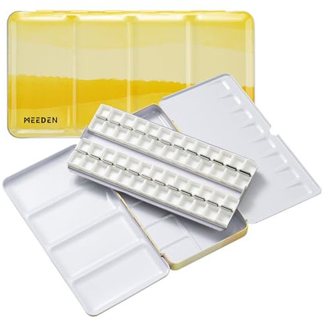 MEEDEN Leere Aquarell Malkasten: Reise-Tuschkasten mit 52 halben Pfannen - tragbare Metall Wet Dose für Gouache Watercolor, Künstler Studenten (Gelb)