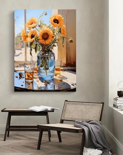 Tableau sur toile Bouquet de fleurs dans un vase,L,50 * 70cm Poster Impression sur Toile Peinture sur Toile Art Mur Art Décoration de La Maison Moderne