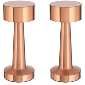 2x Metall Akku Tischleuchte Kupfer mit Touchfunktion 3 Weisstöne USB Nachttischlampe Aufladbar Helligkeit regulierbar Schreibtischlampe Dimmbar