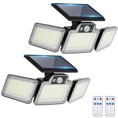 JumJam Solar Flood Lights for Outside, 280LED Solar Powered Spot Light Dusk to Dawn,Wireless Waterproof Solar Lights Outdoor Garden with Motion Sensor for Yard Garage Pool Garden, 2 Pack