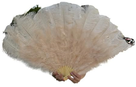 JDQTPOET Pink Feather Dance Fans Hand Held Folding Multicolor 13-Bone Ostrich Feathers Fan for Stage Show Party Performance(Champagne,1 pair(two) 130cm)