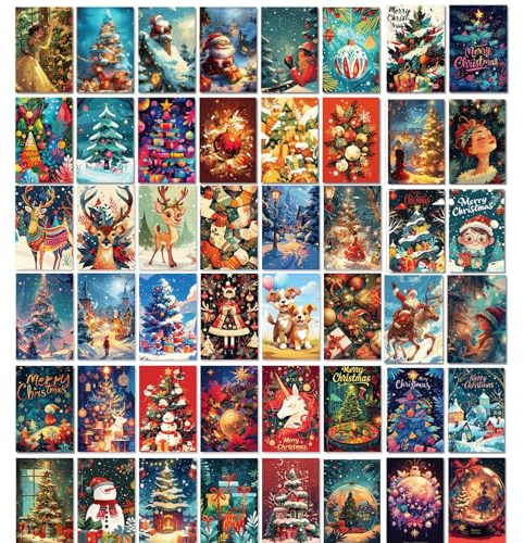 HenfuME Weihnachtskarten Set,50 Verschiedene Christmas Cards Weihnachten Karte,Weihnachtspostkarten Witzige Weihnachtskarten Weihnachtskarten Klein Weihnachtskarten Lustig