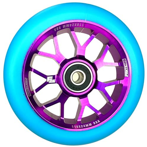 Fantic26 Spy7 Stunt Scooter Rolle I Trick I Tret I Kinder I Roller I Reifen I Rad I Ersatz I Wheel I 110mm I ABEC-11 I Schnell I Leise I Park I Street (Lila/Pu Türkis)