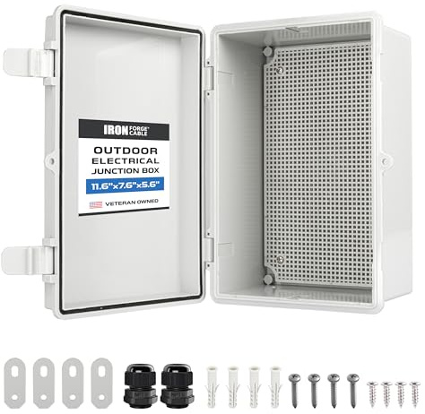 Iron Forge Cable Outdoor Junction Box with Mounting Plate & Complete Accessories - 11.6 x 7.6 x 5.6 in, Dustproof Waterproof Universal Hinged Enclosure Light Gray