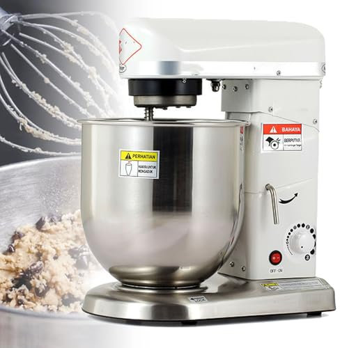 LDZOULA Mélangeur Alimentaire Commercial, Batteur sur Socle électrique 10 L, Bol en Acier Inoxydable, mélangeur Robuste avec 3 Vitesses réglables, avec Bol, Crochet pétrisseur, Fouet, Batteur (White)