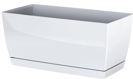 DIKEL Maceta de 39 x 19 x 18 cm, maceta decorativa de plástico con superficie brillante, macetas en estilo minimalista moderno para una decoración elegante, color blanco