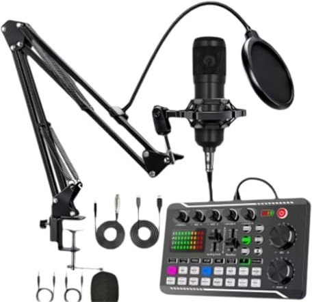 2025 New Live Sound Card with DJ Mixer Effects & Voice Changer, F998 Live Sound Card Audio Mixer, Sound Card for Live Streaming, LED Light Voice Changer Sound Card