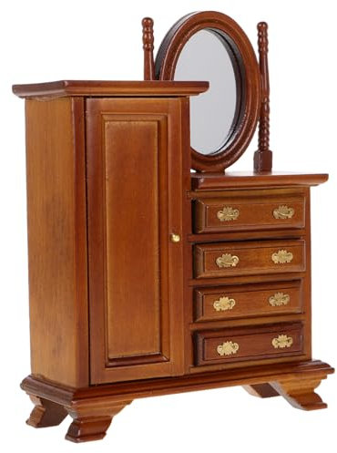 KOMBIUDA Meubles de Maison de poupée Armoire en Bois Meuble de Commode Vintage Meuble en Bois pour Miniature Table de Toilette Mini-Meubles Mini Armoire Bouleau Light Brown