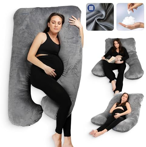 MKS Druckentlastung Schwangerschaftskissen | Stillkissen XXL | Schlaftherapie Kissen für werdende Mütter | Lagerungskissen für Bauch- & Rückenstütze Mikroplüsch (Kuschelig) Dunkelgrau
