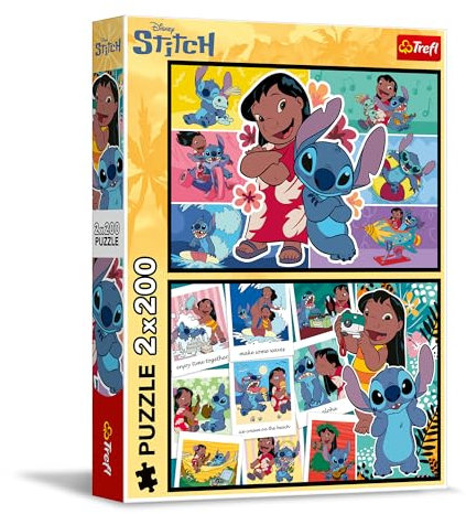 Trefl – 2in1 Puzzle: Lilo & Stitch, Das lustige Leben von Stitch - 2 x 200 Teile - 2er-Puzzle-Set für Jugendliche
