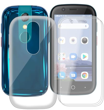 YQINHHME Custodia per Unihertz Jelly 2E (3.0 ) + 3 X Pellicola in Vetro Tempera, Antiurto AntiGraffio Protettiva Case Trasparente Morbido TPU Bumper Cover per Unihertz Jelly 2E - Clear