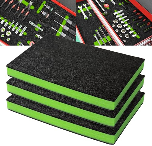 PD Mousse pour Boîte à Outils, 45,7x30,4x5cm (Noir/Vert, Lot de 3) | Inserts en Polyéthylène pour Étuis et Caisses à Outils
