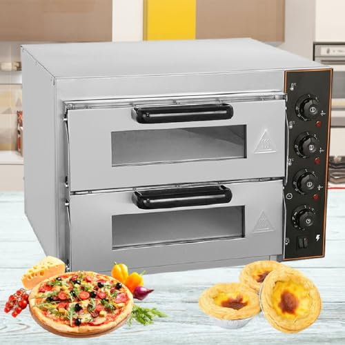 XSDAJSD Horno Multiusos Comercial de Doble Piso, Horno eléctrico de 16 Pulgadas para Pizza, Horno de Pizza para Interiores, para Uso en restaurantes, 110 V