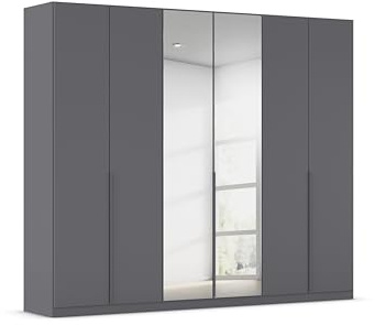 Rauch Möbel Alabama, Kleiderschrank, Farbe Grau metallic, Breite 271 cm | Schrank, 6-türig, mit Spiegel, Zubehör Classic, für Schlafzimmer, Kinderzimmer, Homeoffice, Gästezimmer, Garderobe, Flur