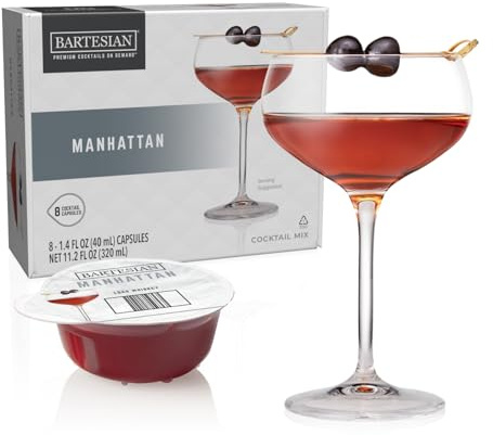 Bartesian Manhattan - Capsules de mélange pour cocktails, sans alcool, simples à utiliser pour un cocktail de qualité bar à la maison - 8 unités