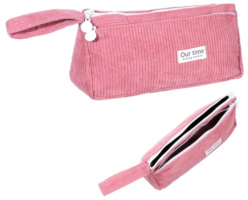 MBAIYO Mäppchen Cord-Stoff, Rosa Federmäppchen Mäppchen, Aesthetic Federmappe mit Tragegriff Waschbar Pencil Case Tragbare Stiftemäppchen 2 Fächern Reißverschluss für Schule Büro, Kosmetik Orga(Rosa)