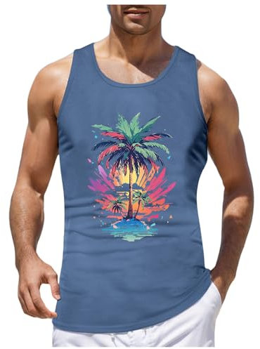 Men's Tank Top Tank Top T-Shirt with Print Vests Sleeveless Vest Muscle Shirt Tank Top Men's Summer Print Palm Trees Beach, blue, XXL